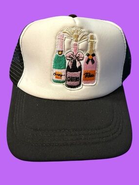 NWT Cheers Rose Champagne White & Black Foam/Mesh SnapBack Trucker Hat